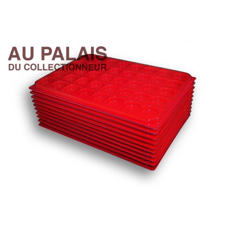 .Plateaux plastique rouge rondes avec couvercles X10 LOT N°M77